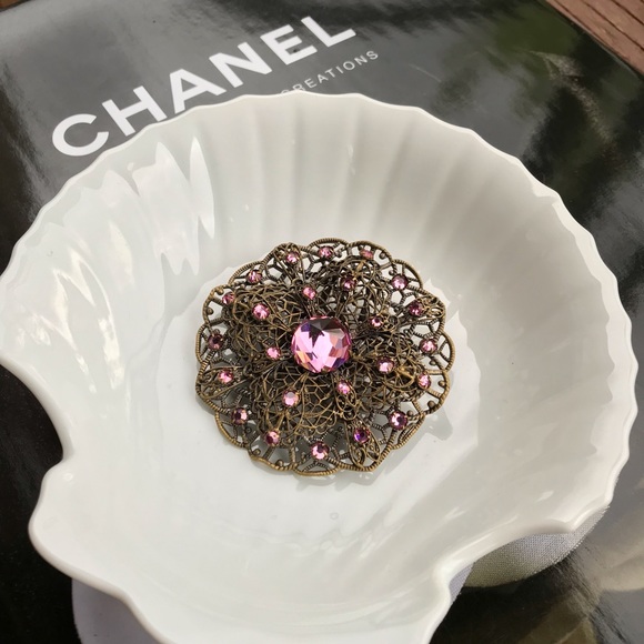 Art nouveau Filigree Filigree Round 1920 Brooch Pin - Picture 5 of 9